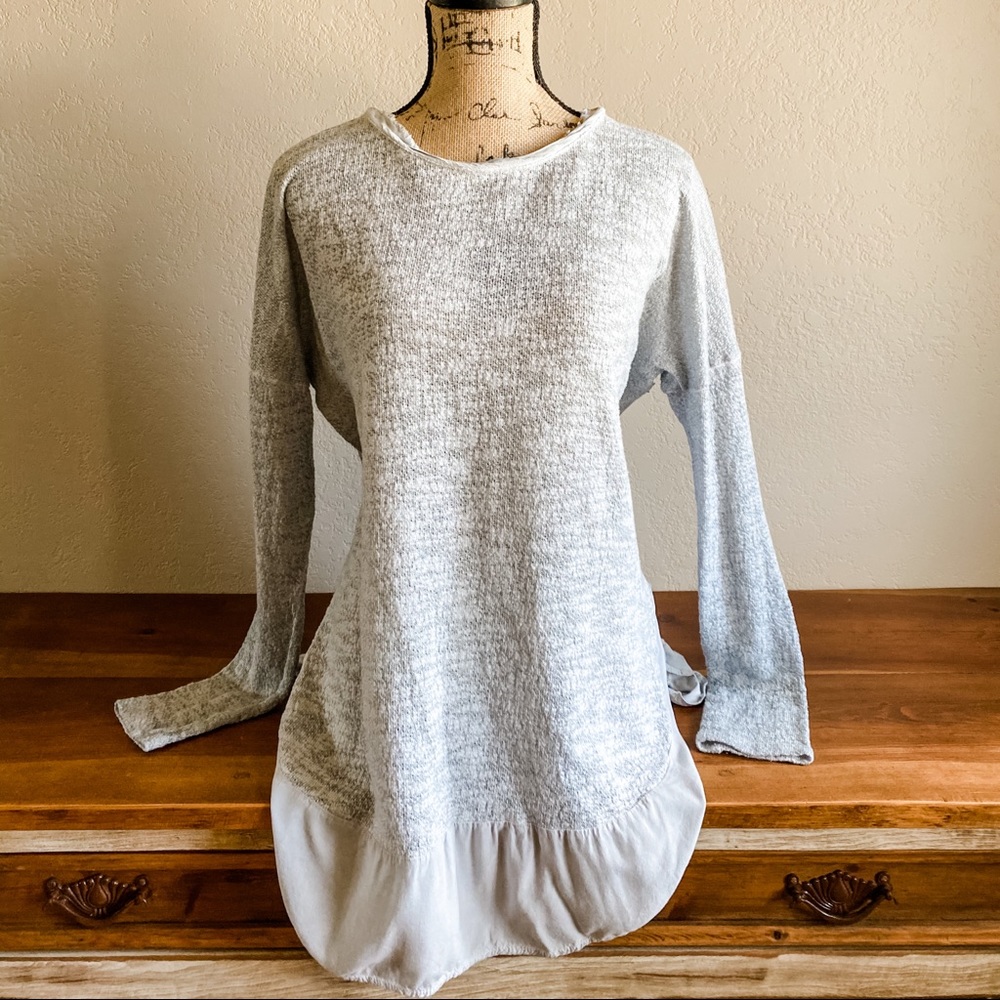 Gray Sweater with Ruffle Hem